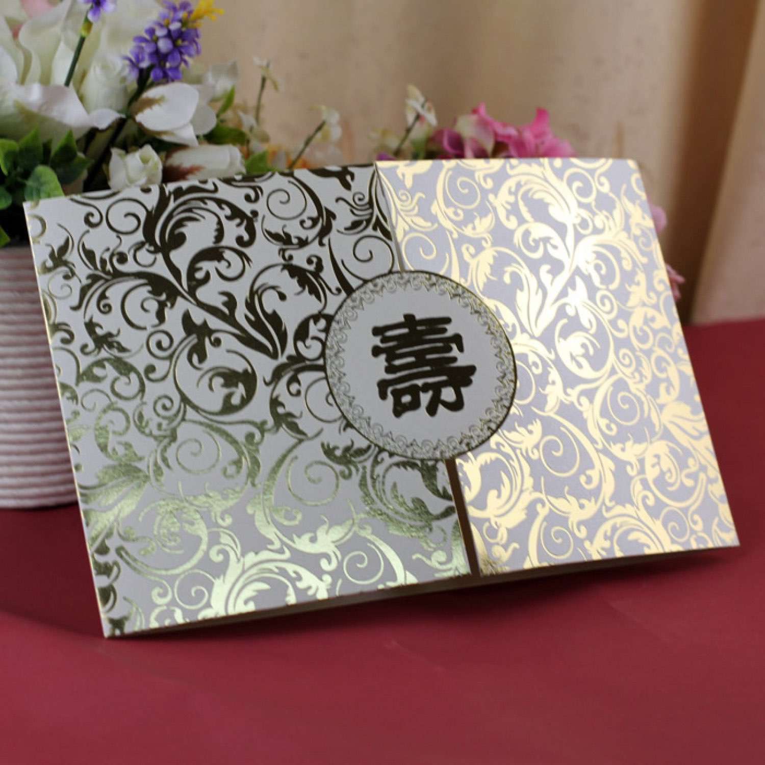 Gate Fold Chinese Style Wedding Invitation Birthday Invitation Foil Printing 
